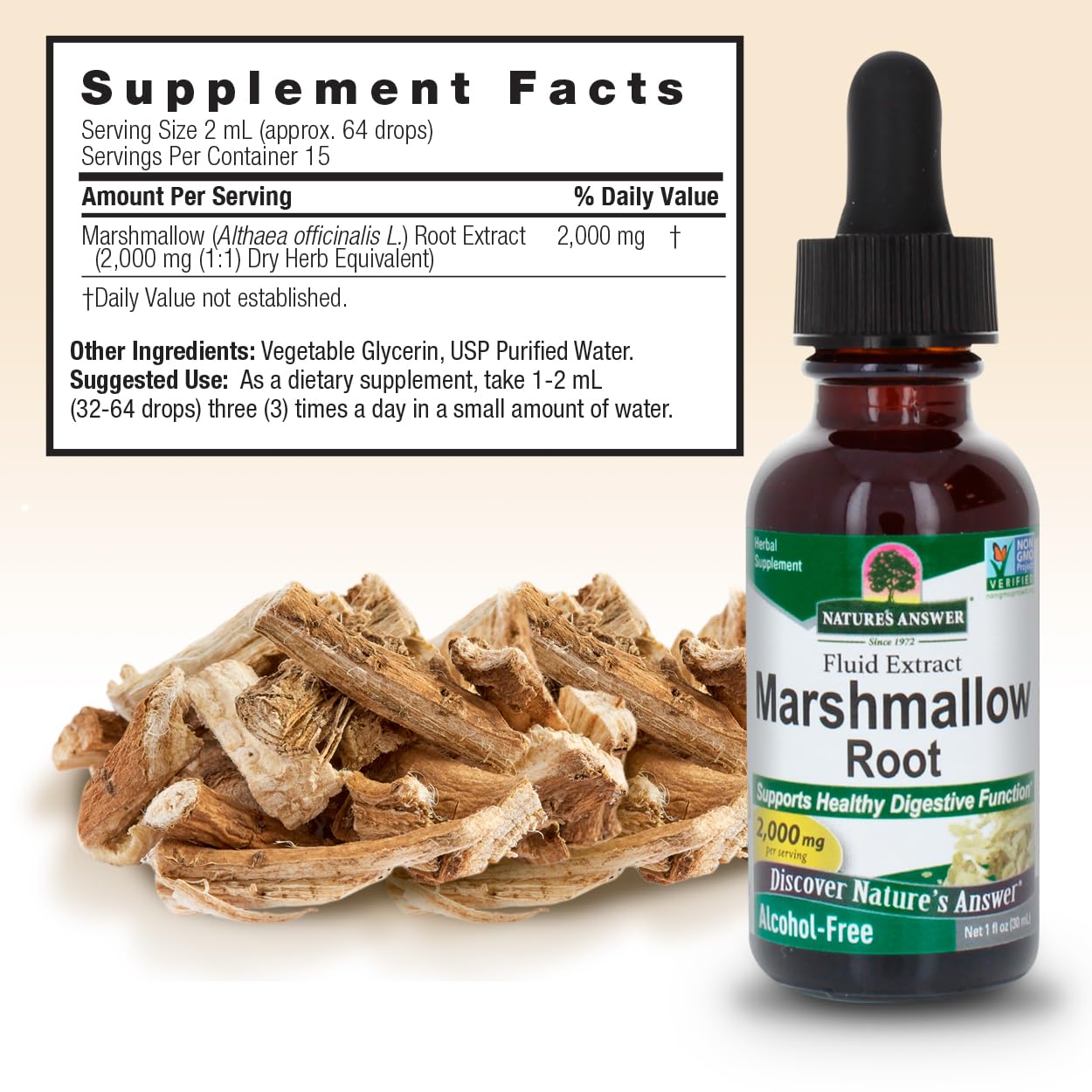 Liquid dropper bottle of Nature's Answer Marshmallow Root