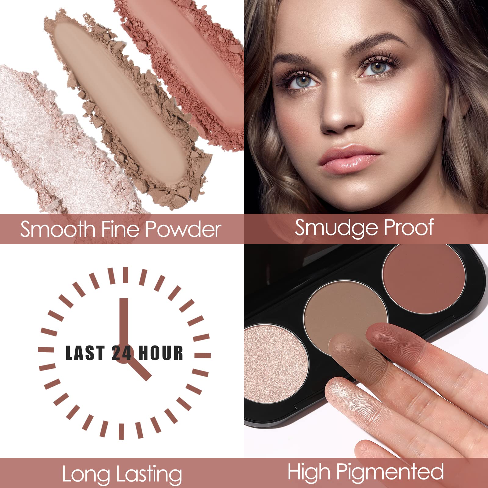 FOCALLURE multi use makeup compact showcasing the pigment rich matte bronzer powder texture