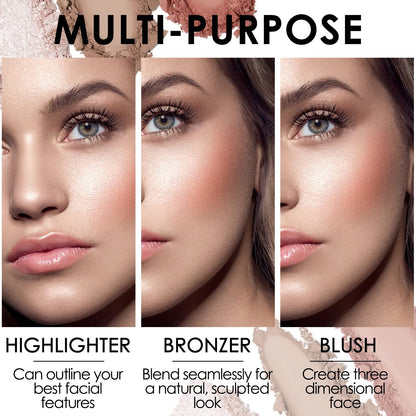 FOCALLURE three in one cheek palette showing the waterproof long lasting formula colors close up