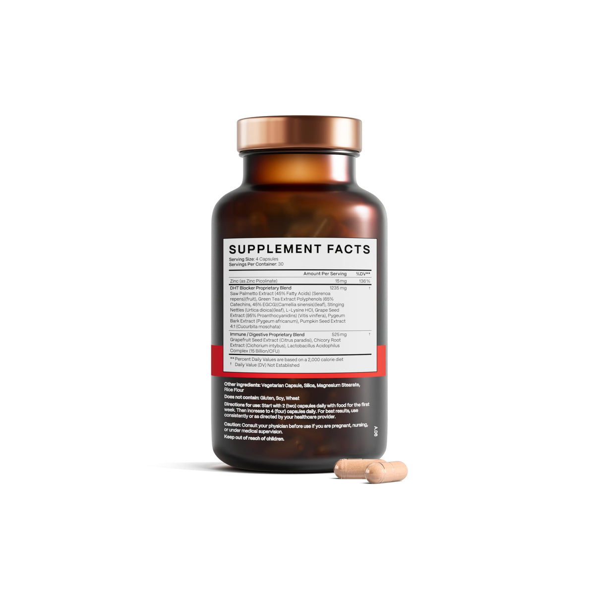 Nutritional facts panel on the Advanced Trichology hair supplement bottle for dietary reference.