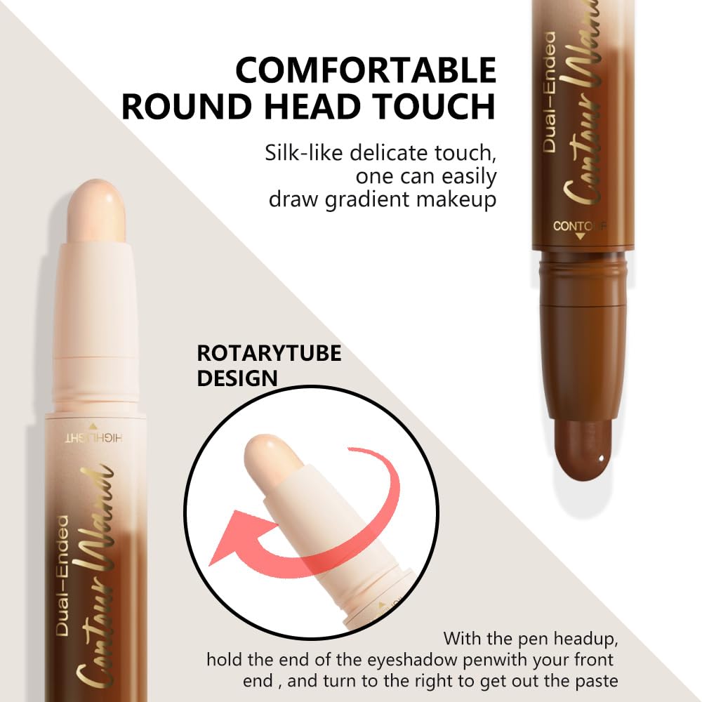 Close up of cream contour and highlighter stick texture swatches