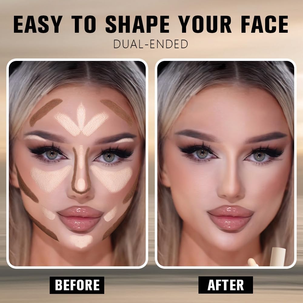 Model demonstrating face sculpting with dual-ended contour stick