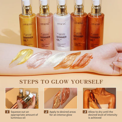 LIYALAN liquid tanning makeup oil texture close up with shimmering gold particles