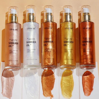 LIYALAN moisturizing body glow oil applied to collarbones for a radiant look
