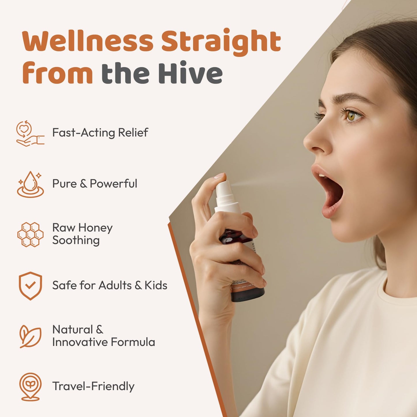 BEE & YOU natural throat relief spray close up with ginger and menthol details