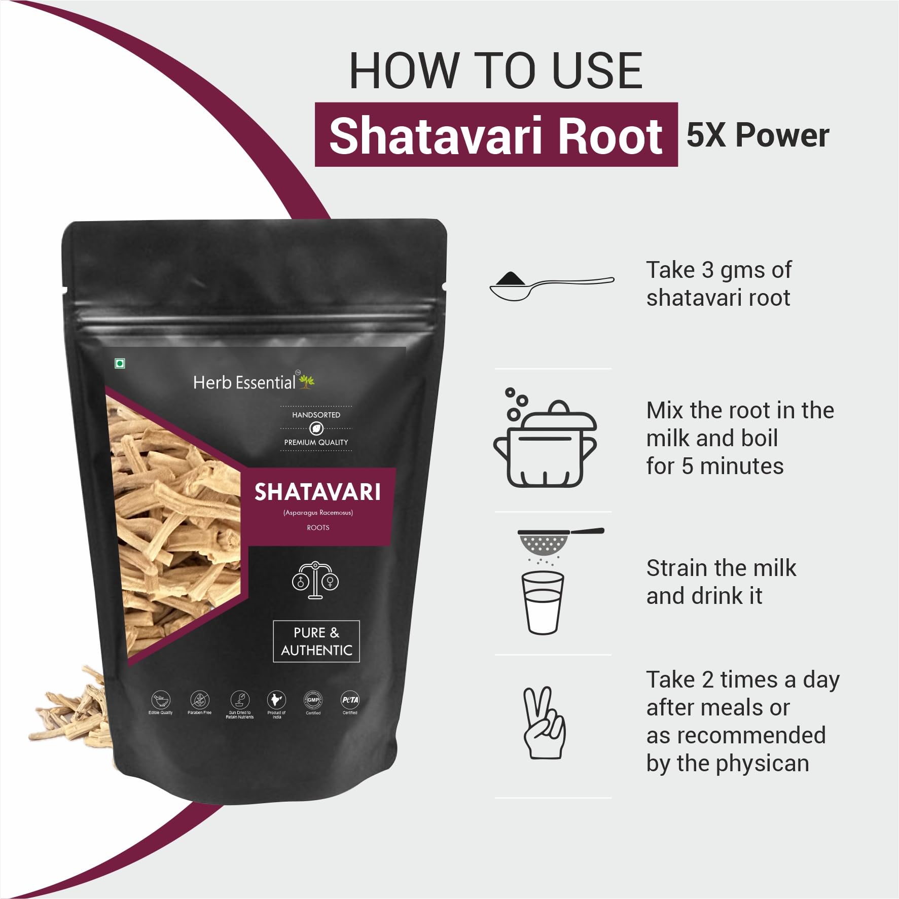 Premium hand sorted organic Shatavari powder demonstrating premium farm sourced quality