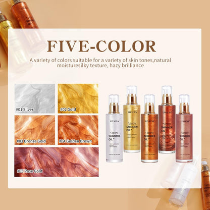 LIYALAN shimmer body oil side profile highlighting the clear glass bottle design