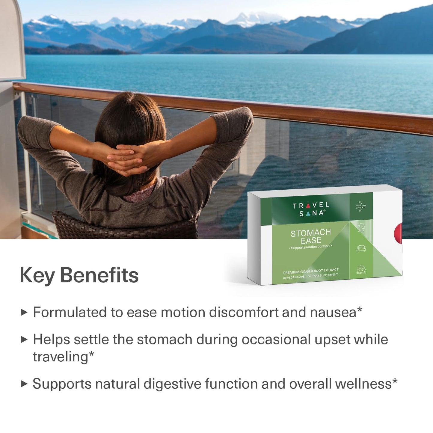 TRAVELSANA 10:1 ginger root extract capsules displaying active gingerols strength.