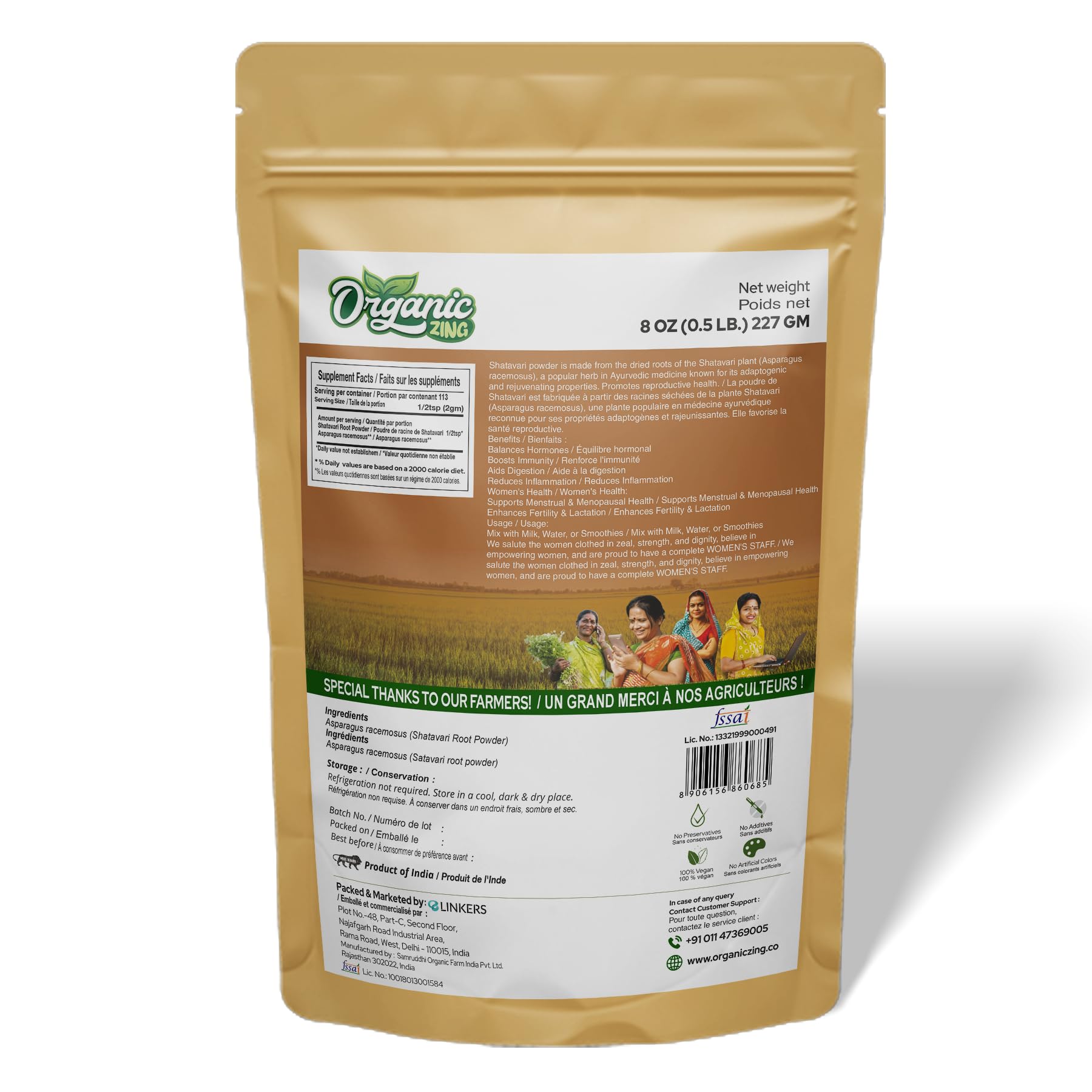 Organic Zing Shatavari Powder 4 pack bundle for natural Ayurvedic hormonal balance and stress relief