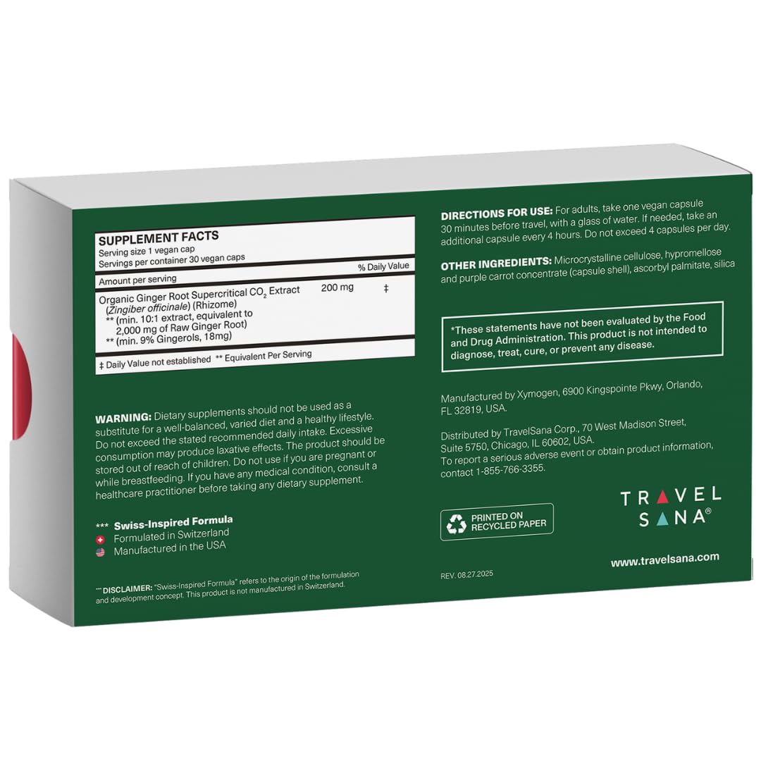 TRAVELSANA digestive support vegan capsules premium travel wellness range.