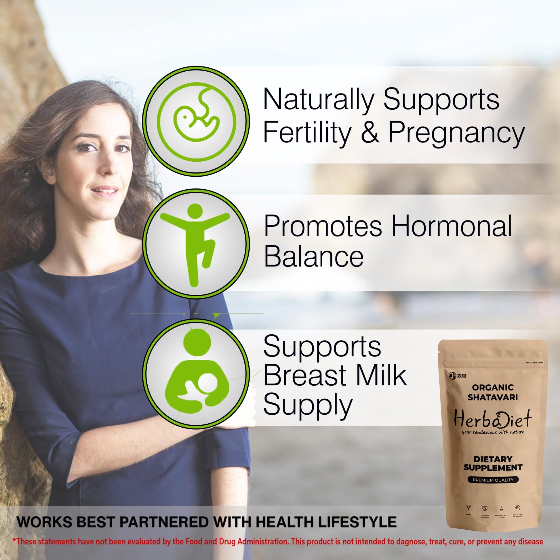 Premium ground Shatavari root adaptogen powder text instructions view