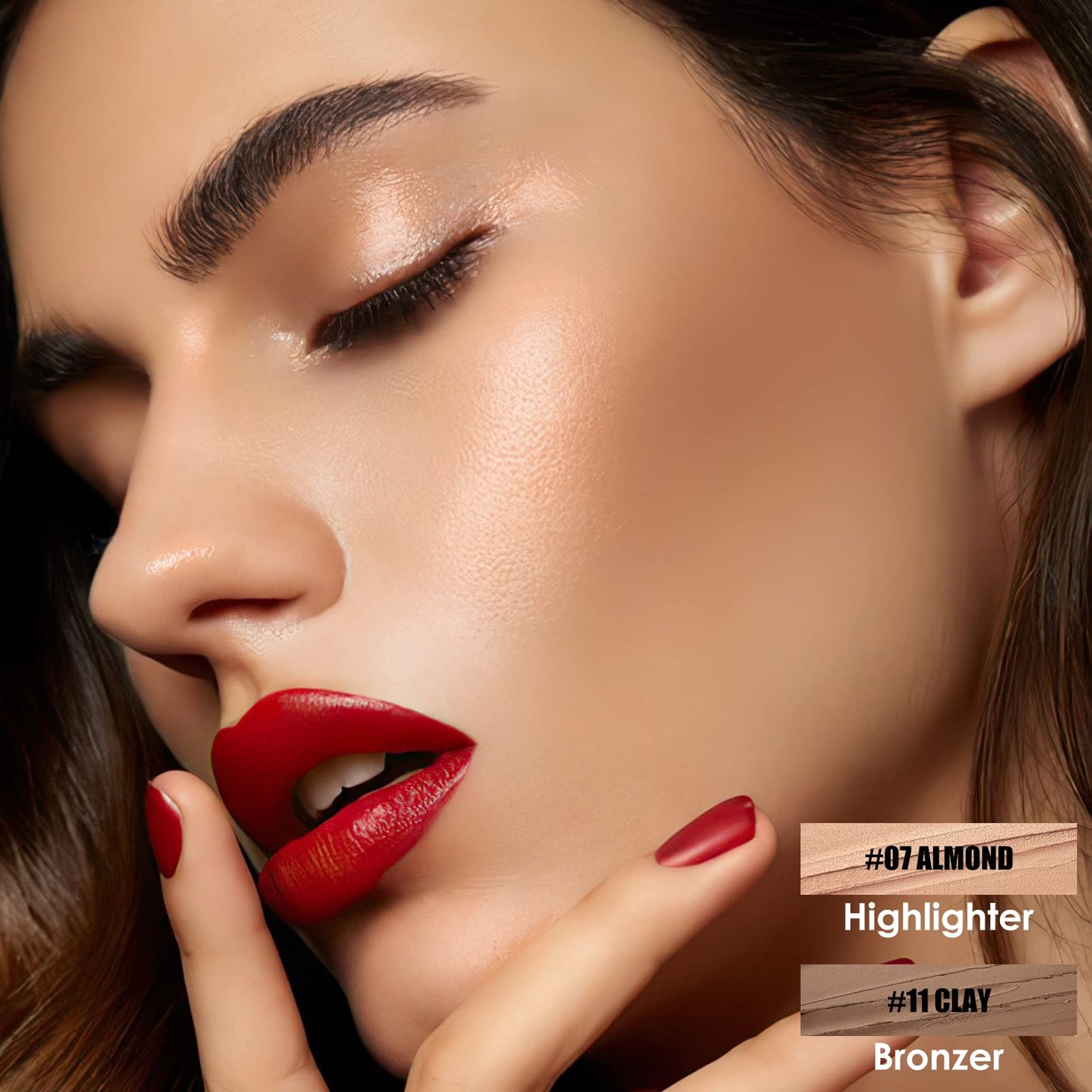 Focallure long-lasting makeup sticks being applied to define cheekbones and brighten the face.