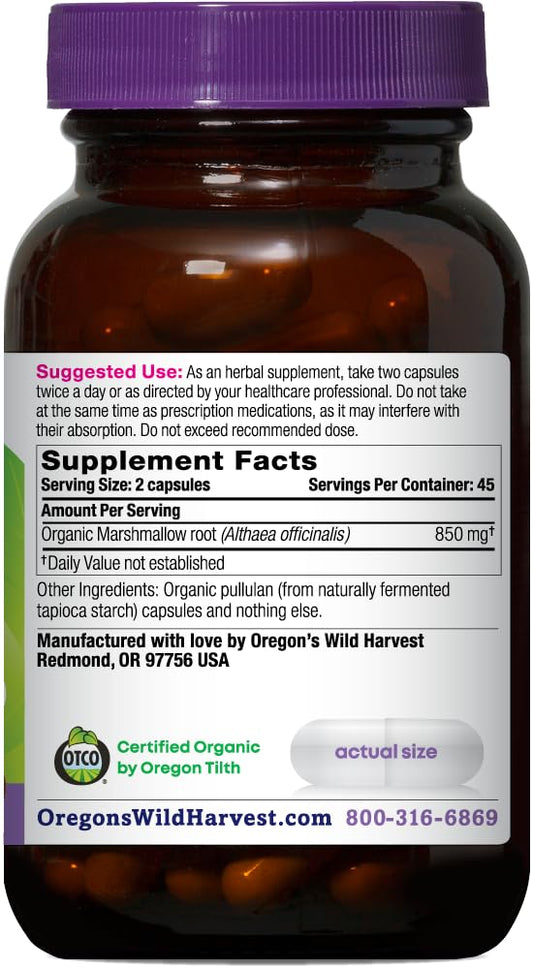 Oregon's Wild Harvest Marshmallow supplement bottle label details