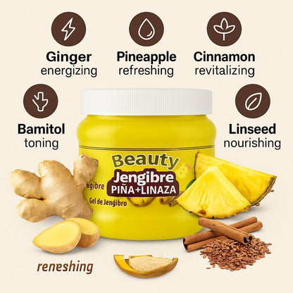 B-Experts ginger and flaxseed hydrating gel container close up