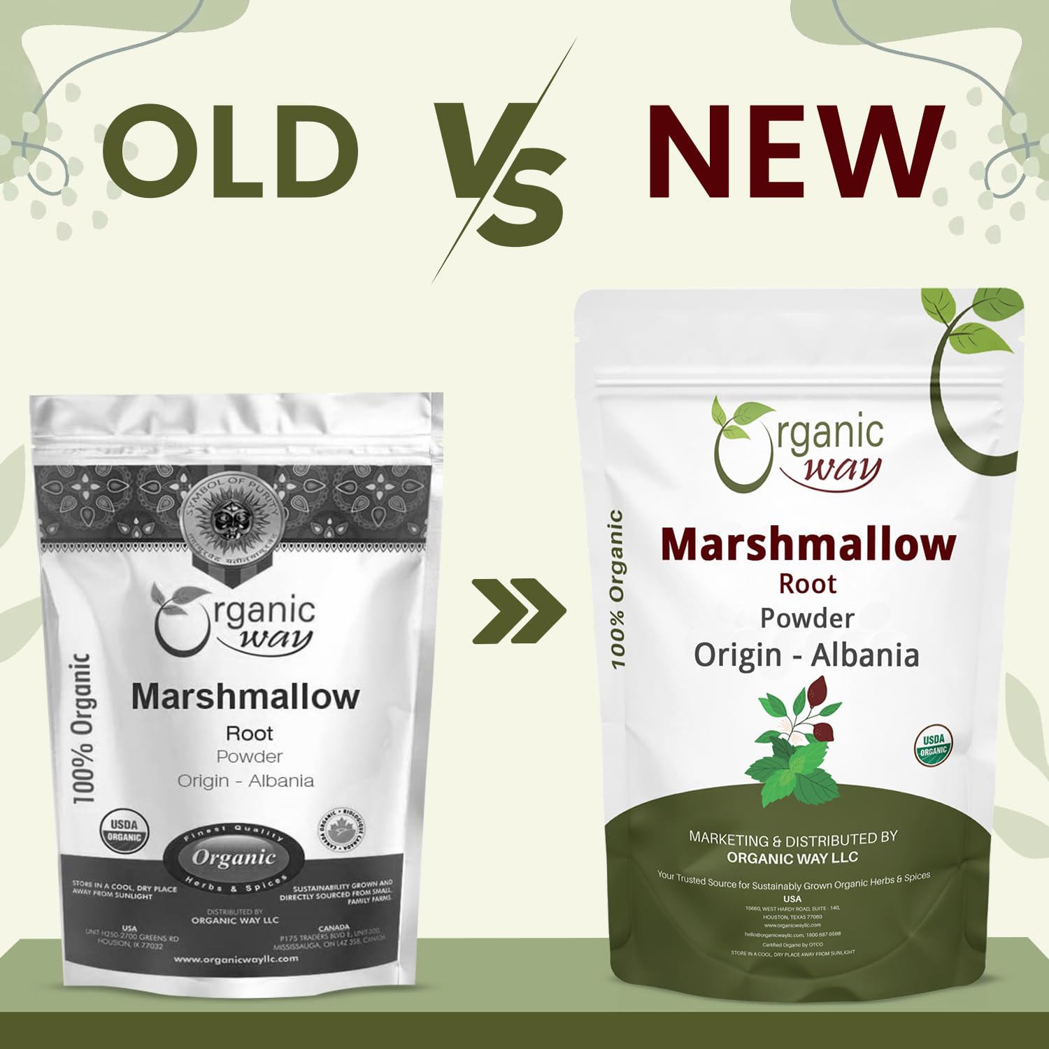 Close up of Organic Way herbal marshmallow root powder texture