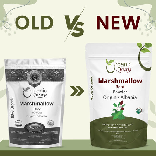 Close up of Organic Way herbal marshmallow root powder texture