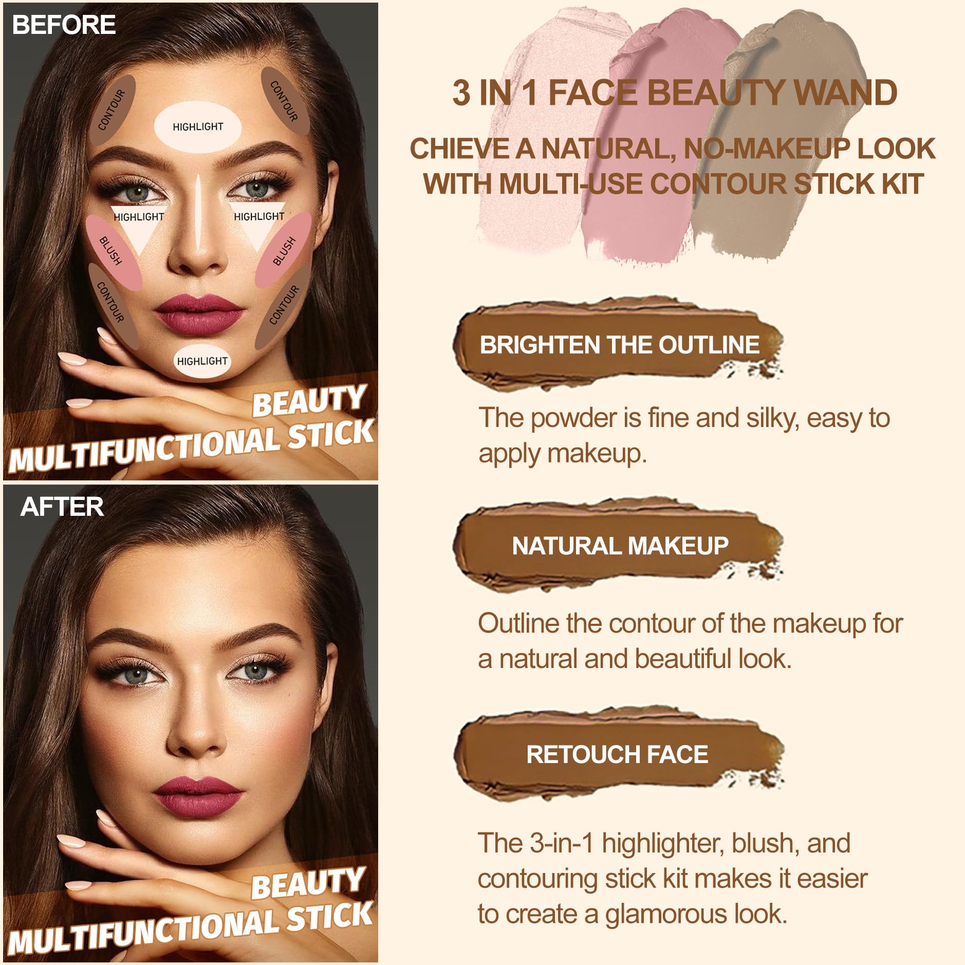 Close up of the built-in soft blending brush included in the Lezero face sculpting makeup set.