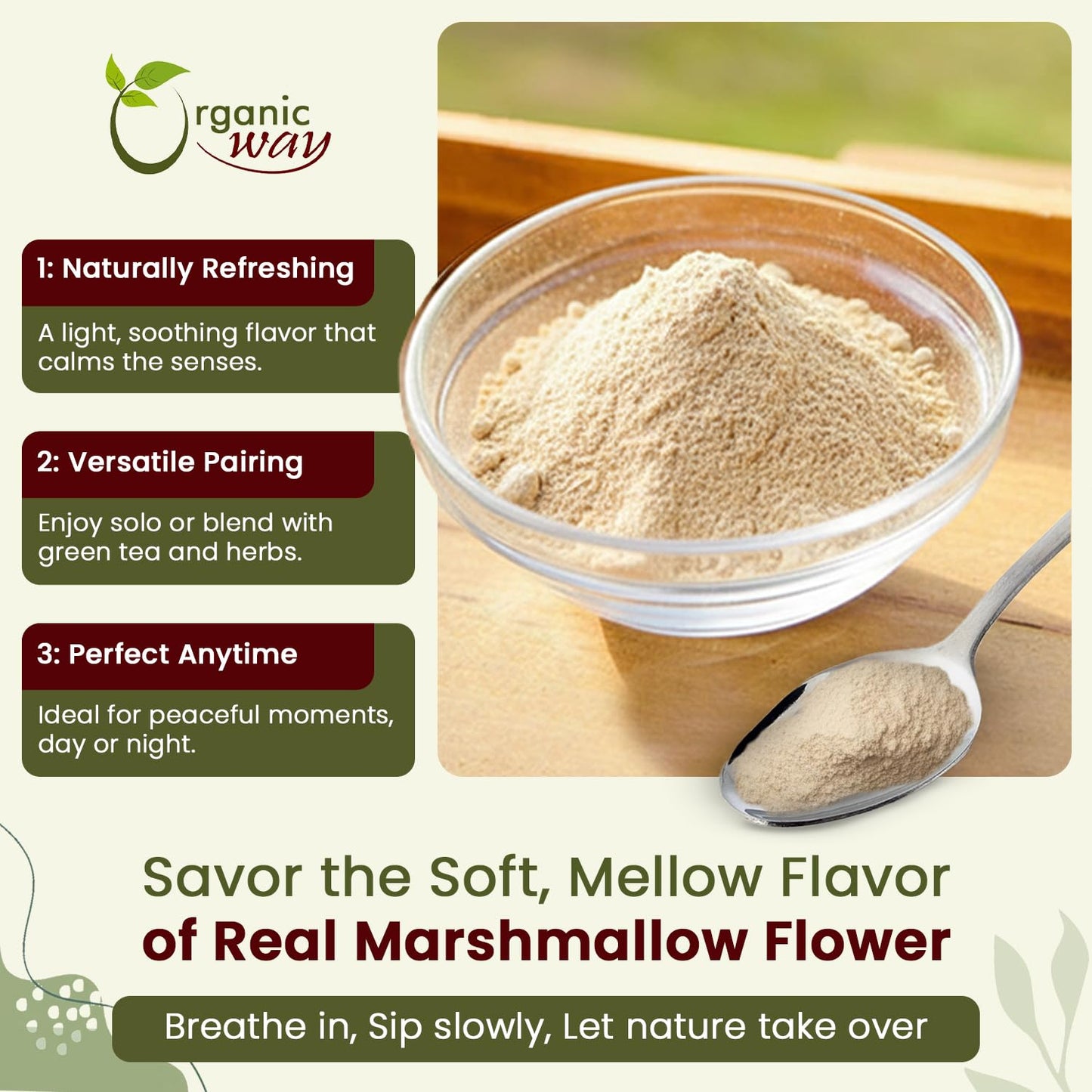 Certified USDA Organic and Kosher labels on marshmallow root bag