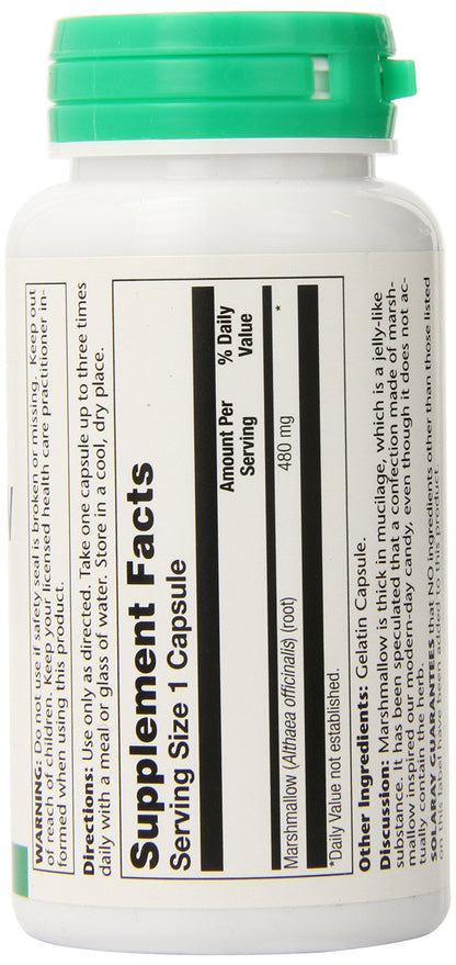 Close up of Solaray Marshmallow Root 100 count bottle packaging