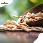 Side view of Nature Blaze Shatavari whole root pouch detailing supplement facts.