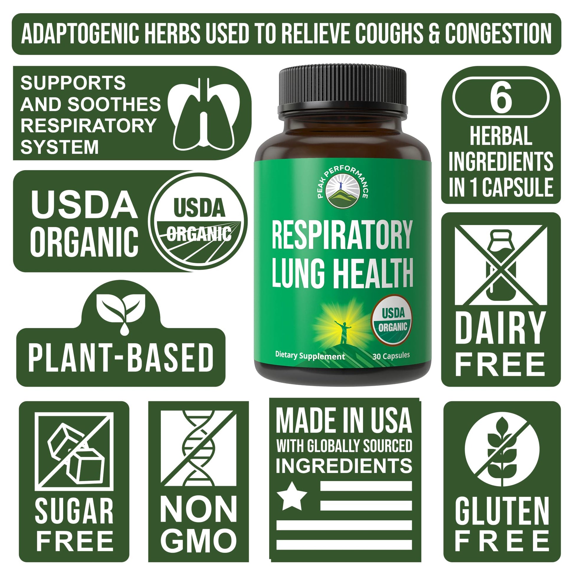 Peak Performance 6-in-1 organic respiratory support capsules