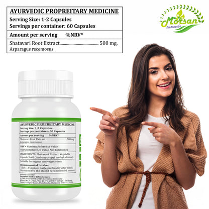 Close up of the 60 vegetarian capsules of high potency Shatavari root extract.