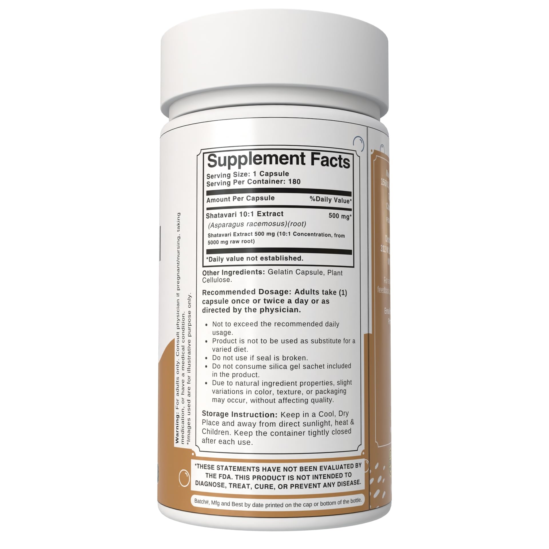 Bloofah Shatavari 500mg supplement bottle showing 10 to 1 concentrated extract details