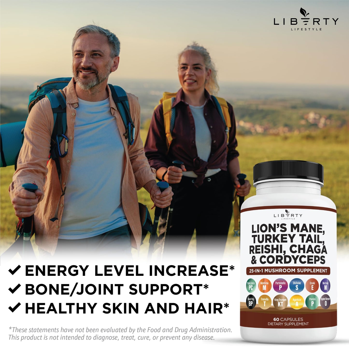 Side view of Liberty Lifestyle Lions Mane 2-pack bottle