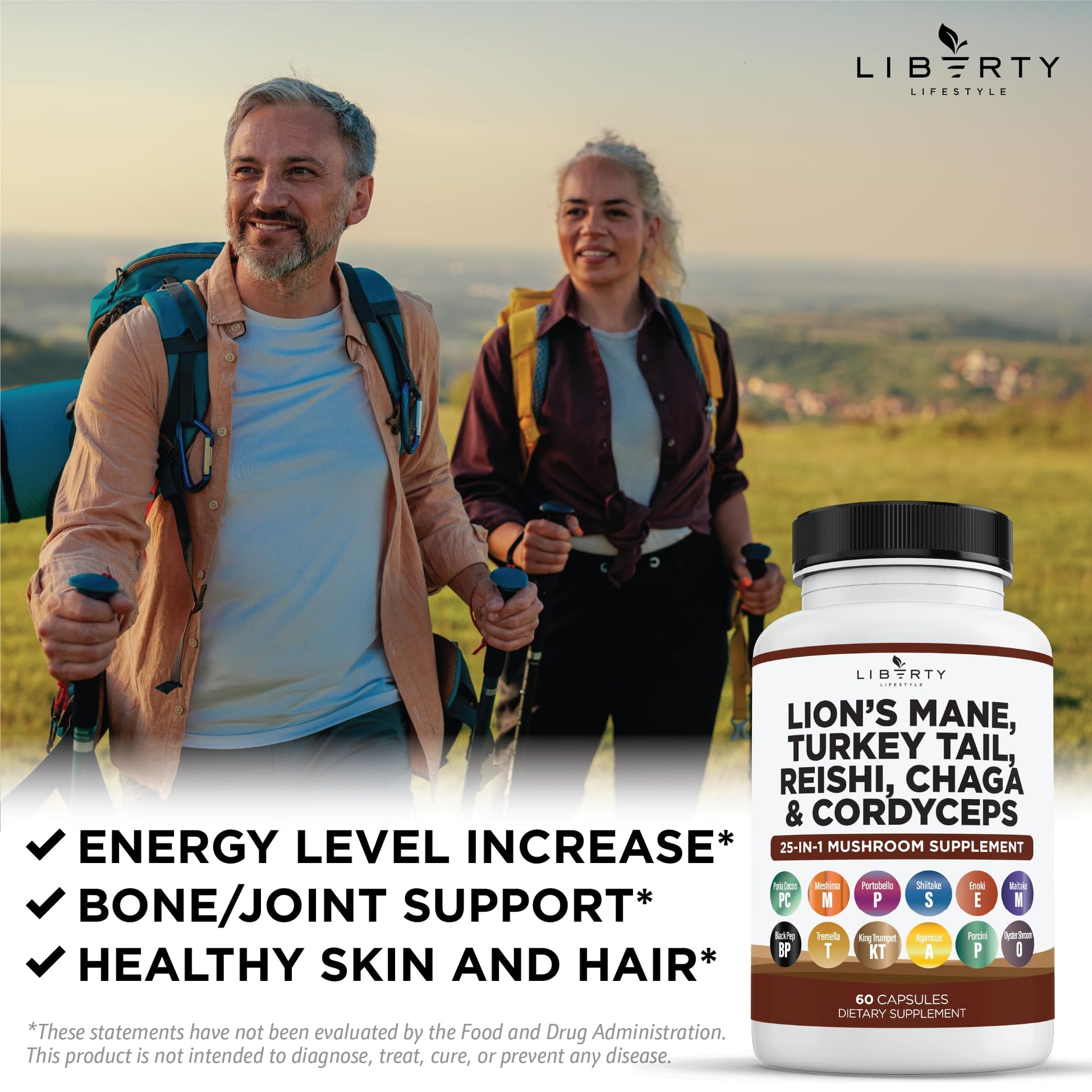 Side view of Liberty Lifestyle Lions Mane 2-pack bottle