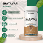 Bloofah Shatavari herbal capsules side panel containing usage instructions and supplement facts