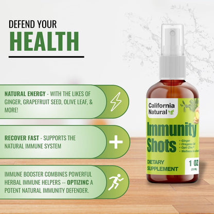 California Natural ginger and oregano oil immunity shot one fluid ounce bottle size comparison