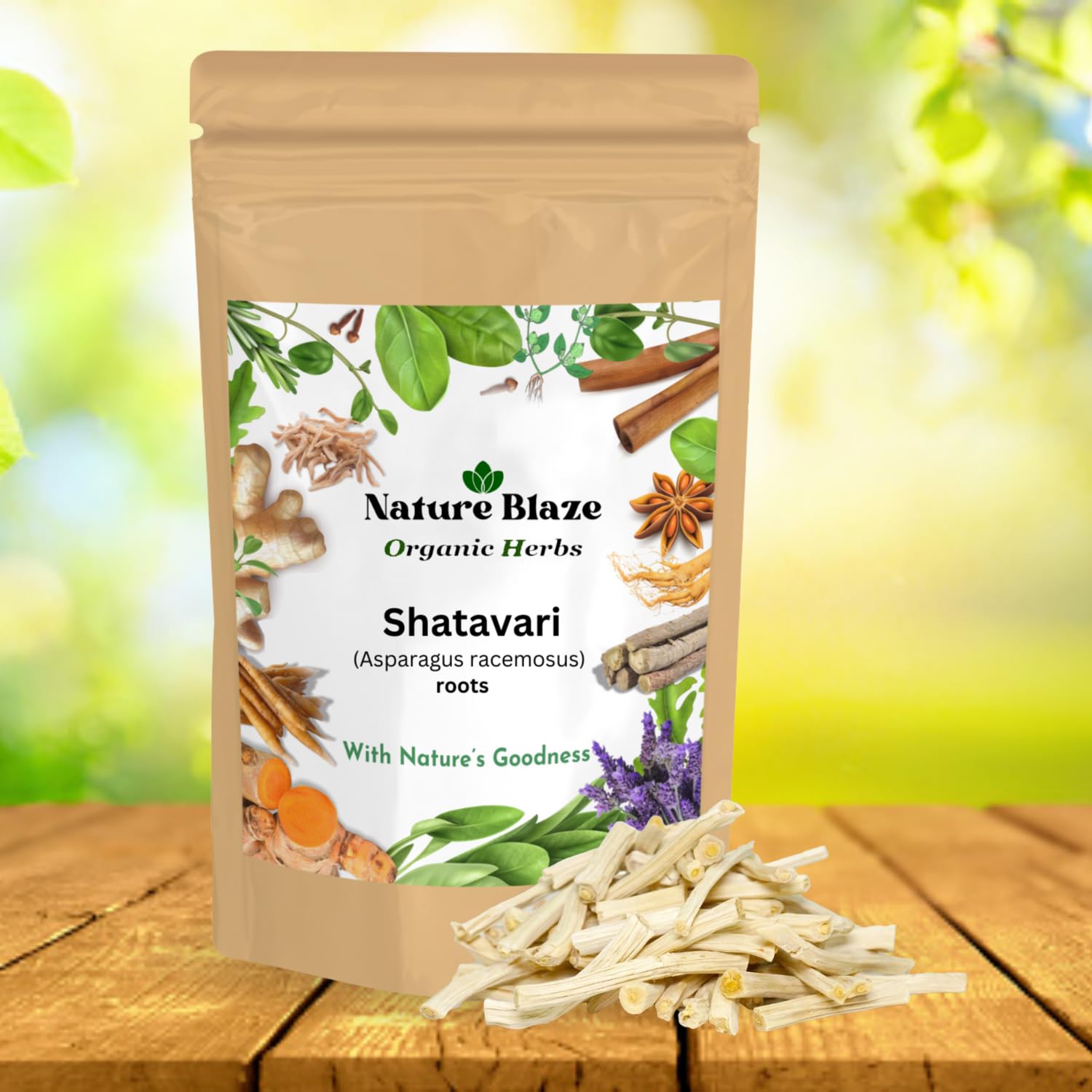 Nature Blaze Shatavari herbal powder mixed into a glass of warm milk.