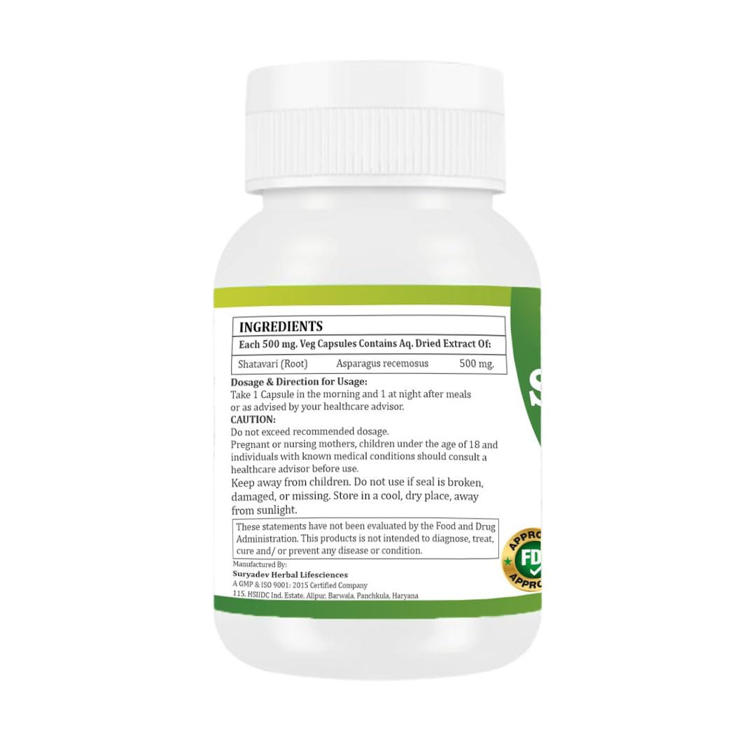 Morsan Healthcare Asparagus Racemosus extract sixty vegetarian capsules nutritional information label.