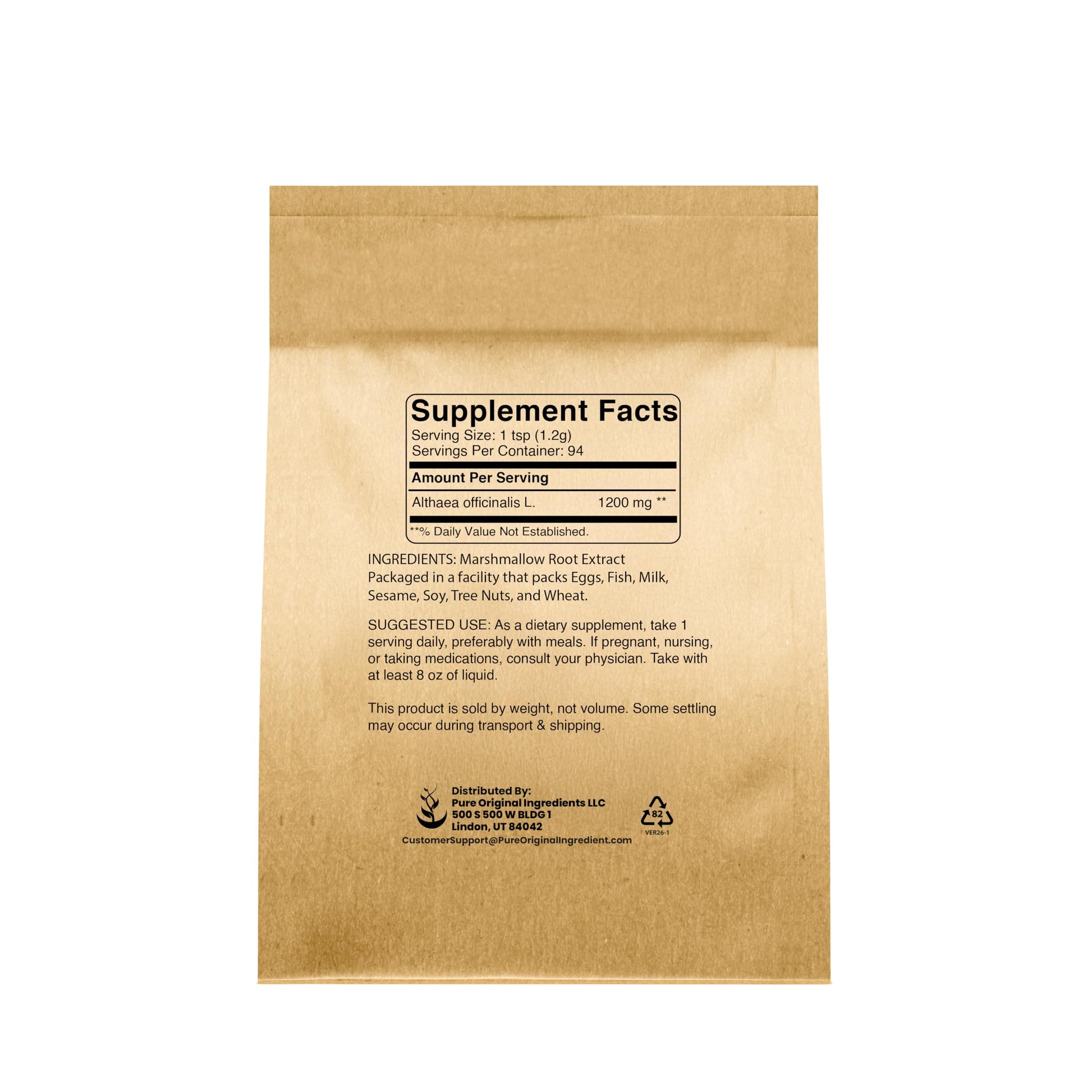 Pure Original Ingredients Marshmallow Root Extract 4 Ounce bag