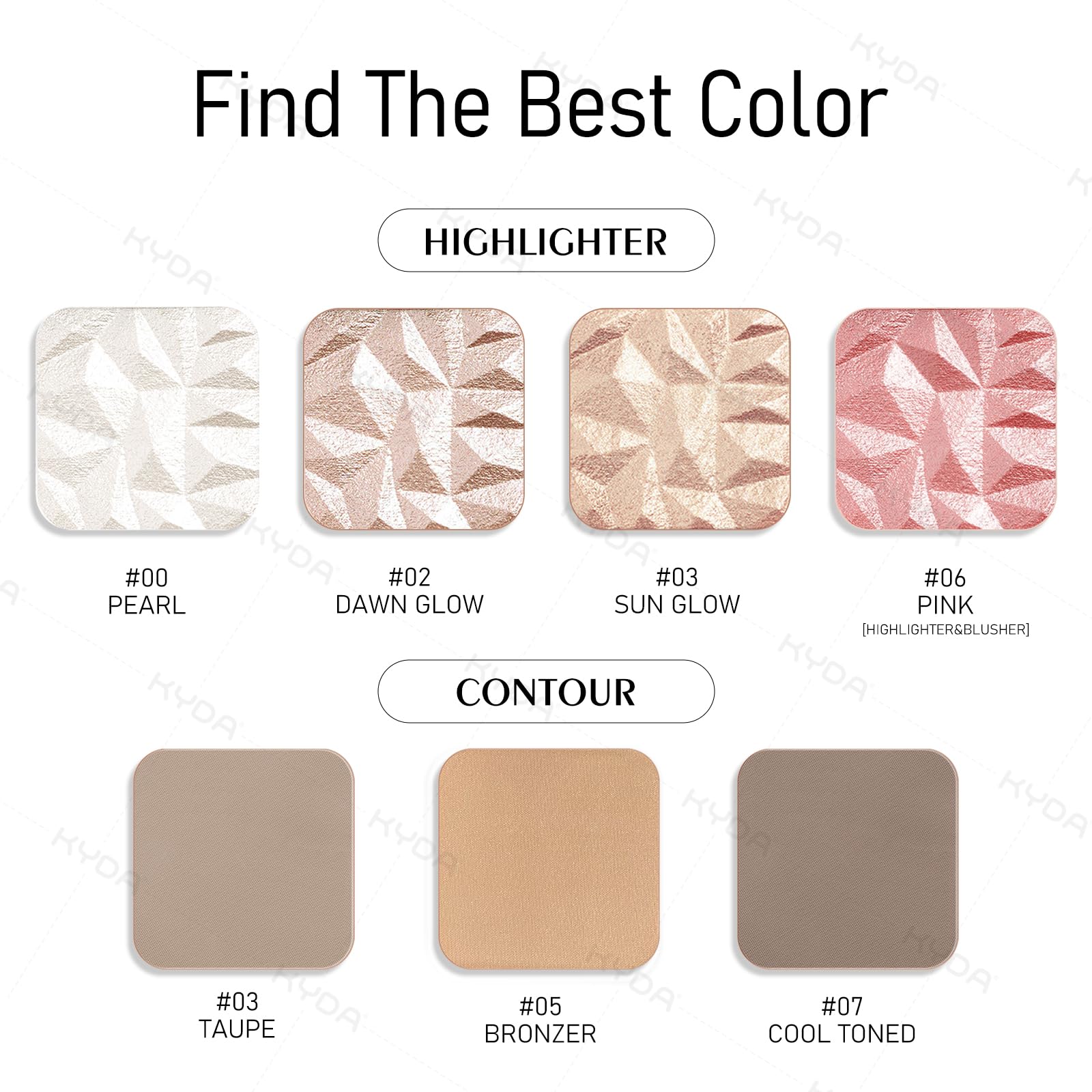 KYDA Face Illuminator Glow Palette showcasing the lightweight 3D flash texture finish.
