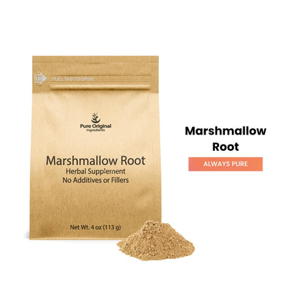 Natural marshmallow root extract powder in a spoon
