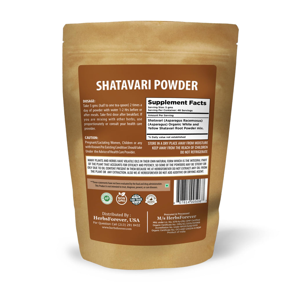 Herbsforever Shatavari powder nutritional information label