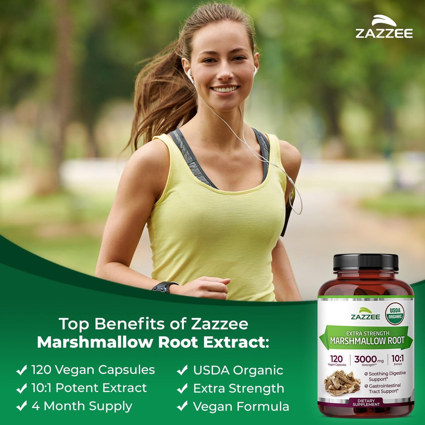 Zazzee extra strength marshmallow root dietary supplement for gastrointestinal health