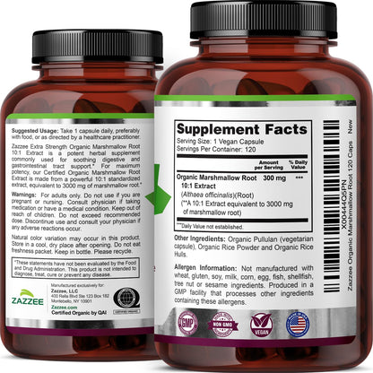 Zazzee organic marshmallow root four month supply bottle display