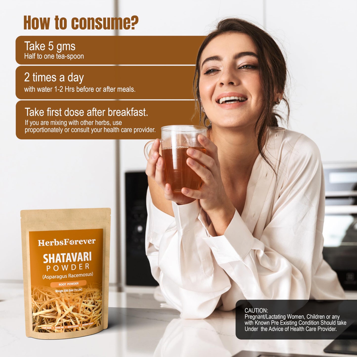 Shatavari powder in a spoon for daily dosage