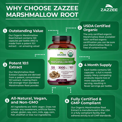 Zazzee Naturals marshmallow root herbal supplement back panel directions and precautions