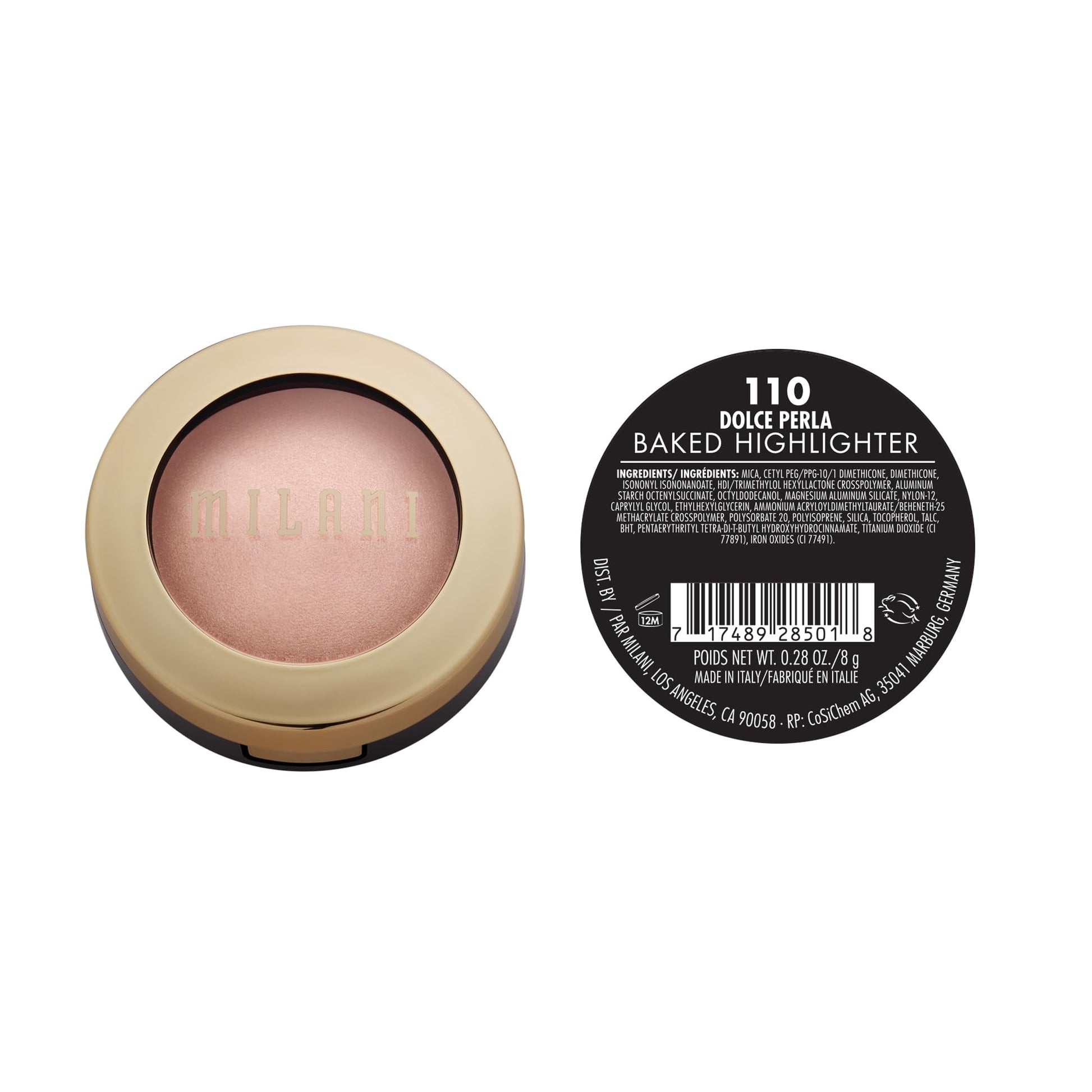 Milani face highlighter powder makeup pan texture close up