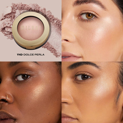 Milani Dolce Perla champagne pink highlighter open compact swatches