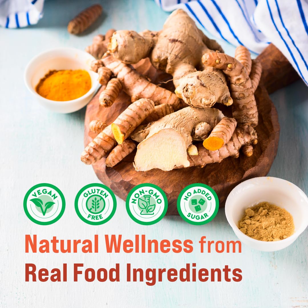Supplement facts and joint support instructions on 360 Nutrition Turmeric Ginger pouch