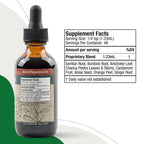 Liquid dietary supplement bottle showing chanca piedra and artichoke leaf composition.