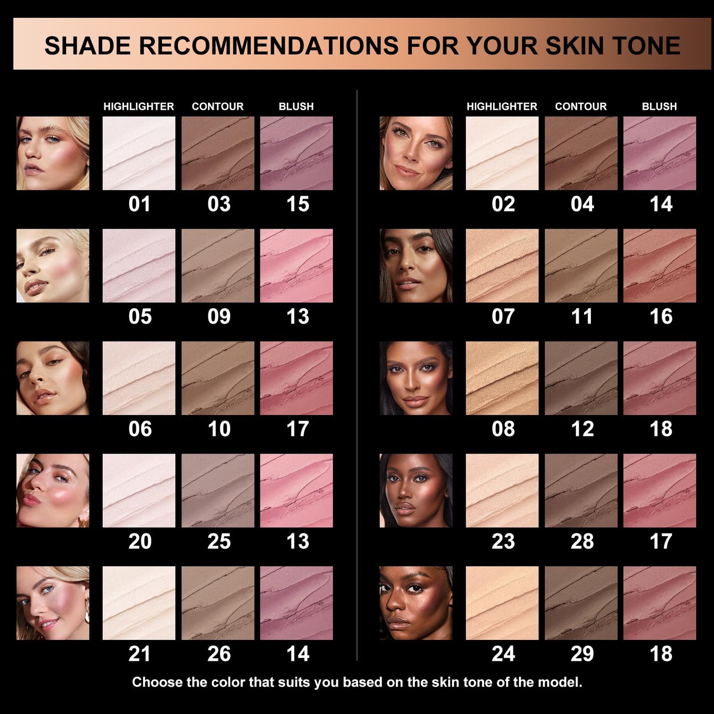 Before and after makeup comparison demonstrating the sculpting effect of the contour set