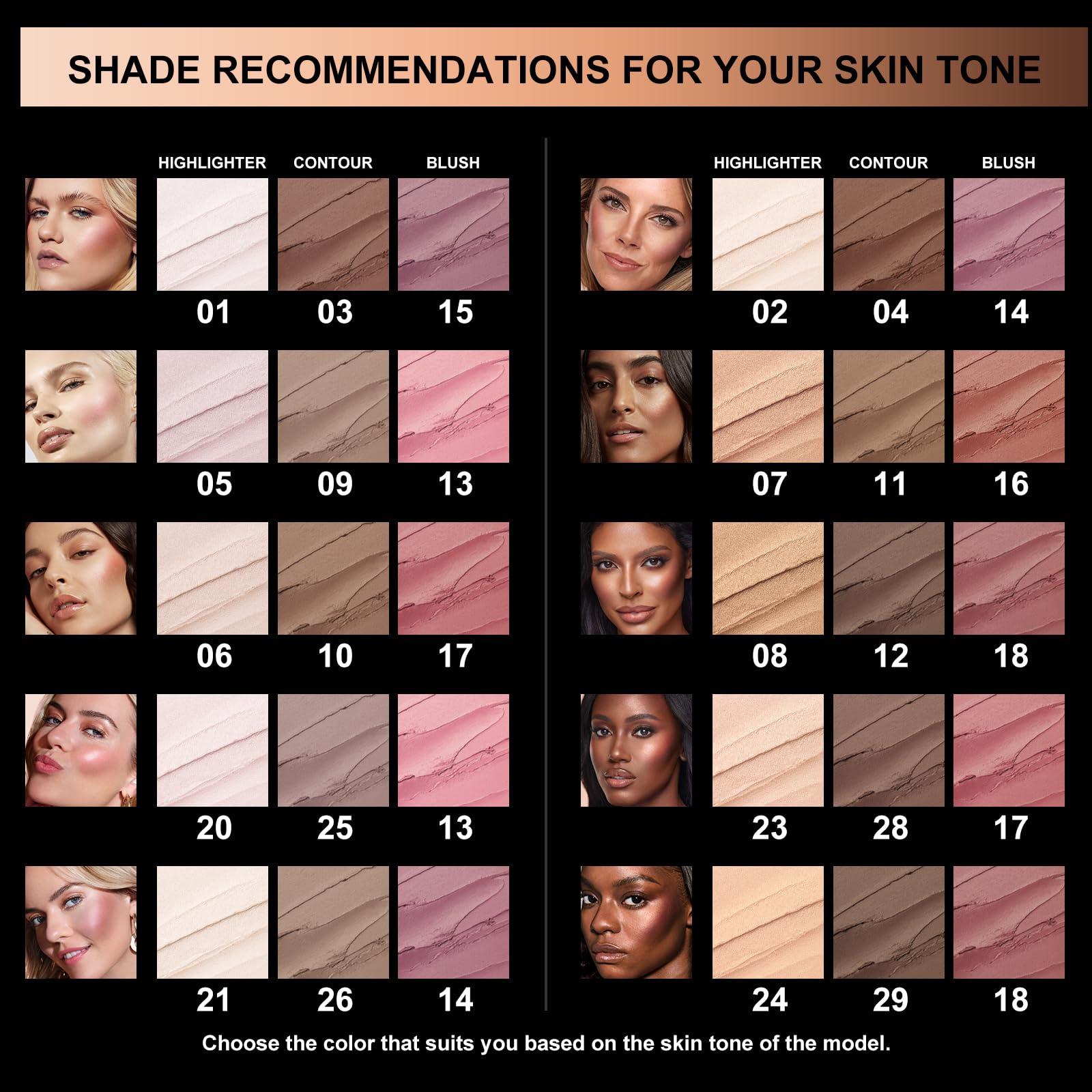 Before and after makeup comparison demonstrating the sculpting effect of the contour set