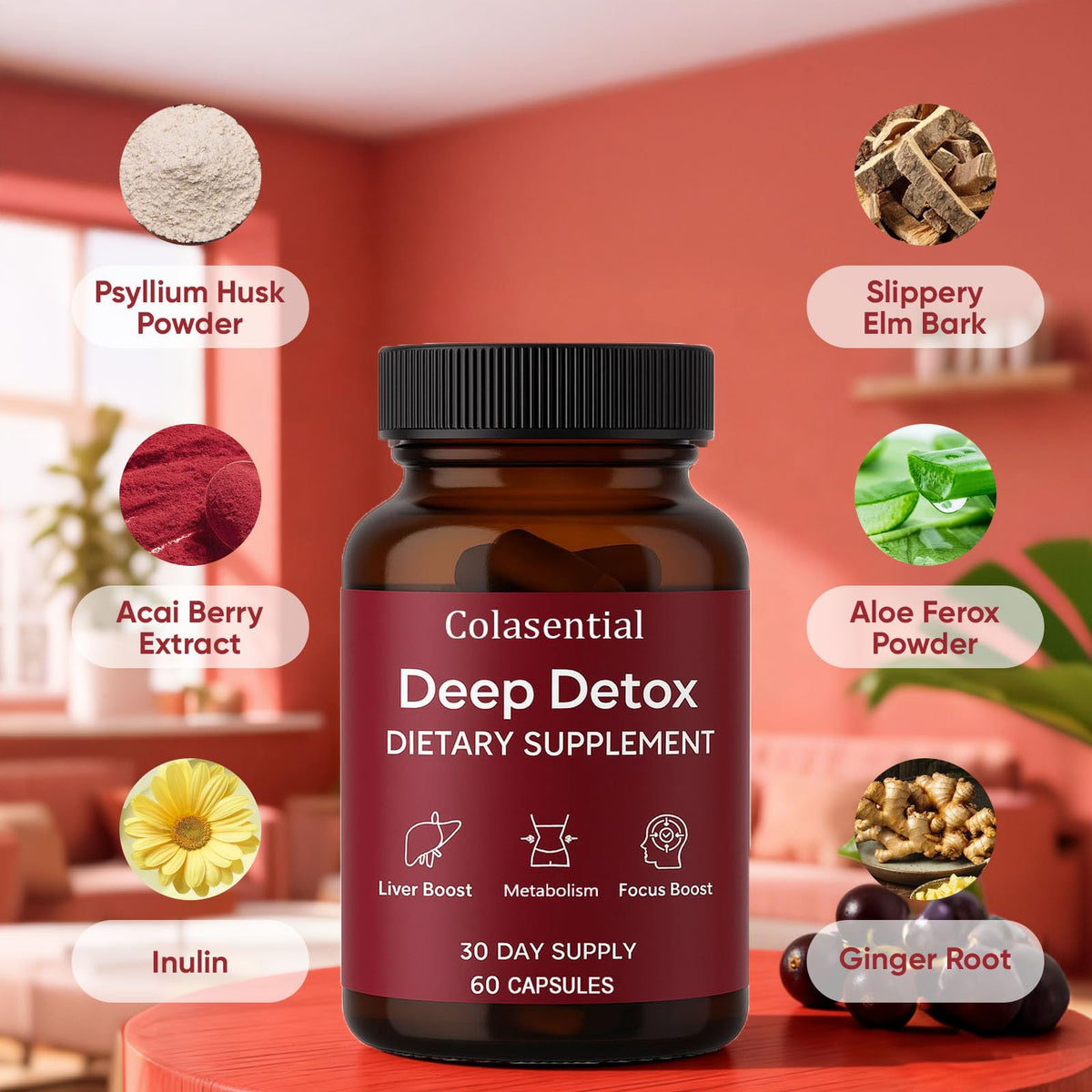 Premium dietary supplement bottle by Berseg with ginger root and hyssop leaf graphics