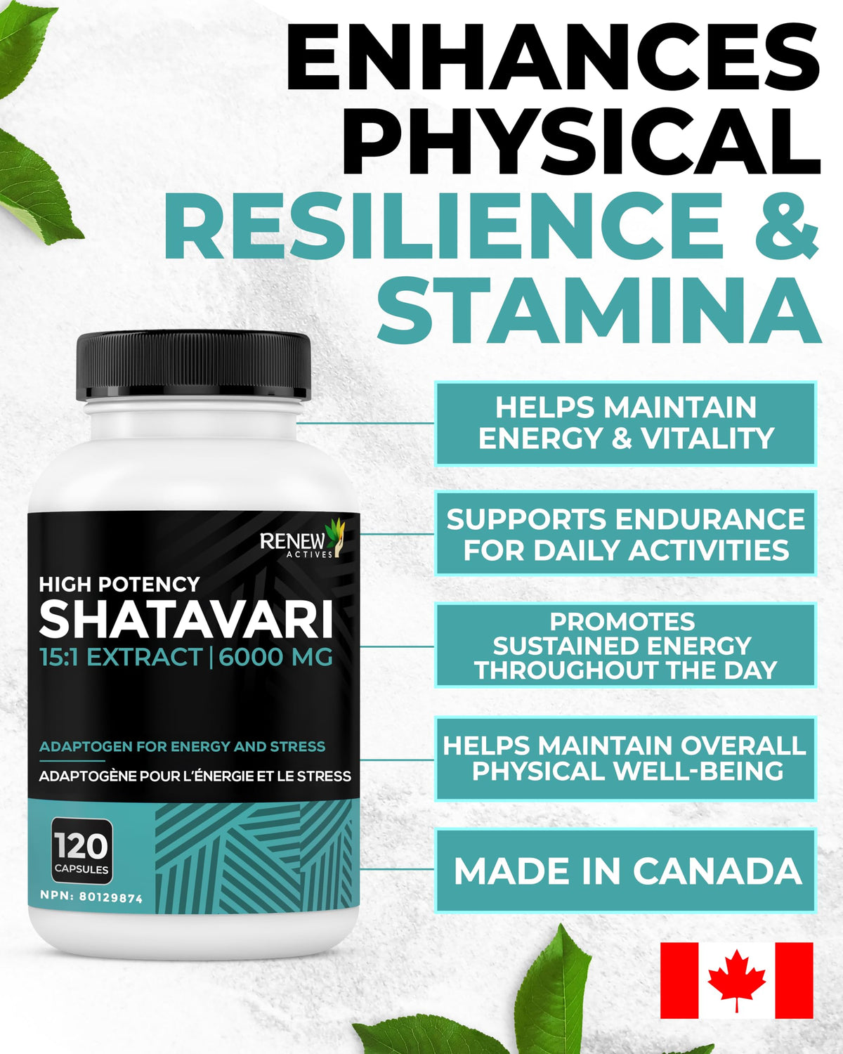 Close-up of premium Canadian manufactured non-GMO supplement bottle labels.