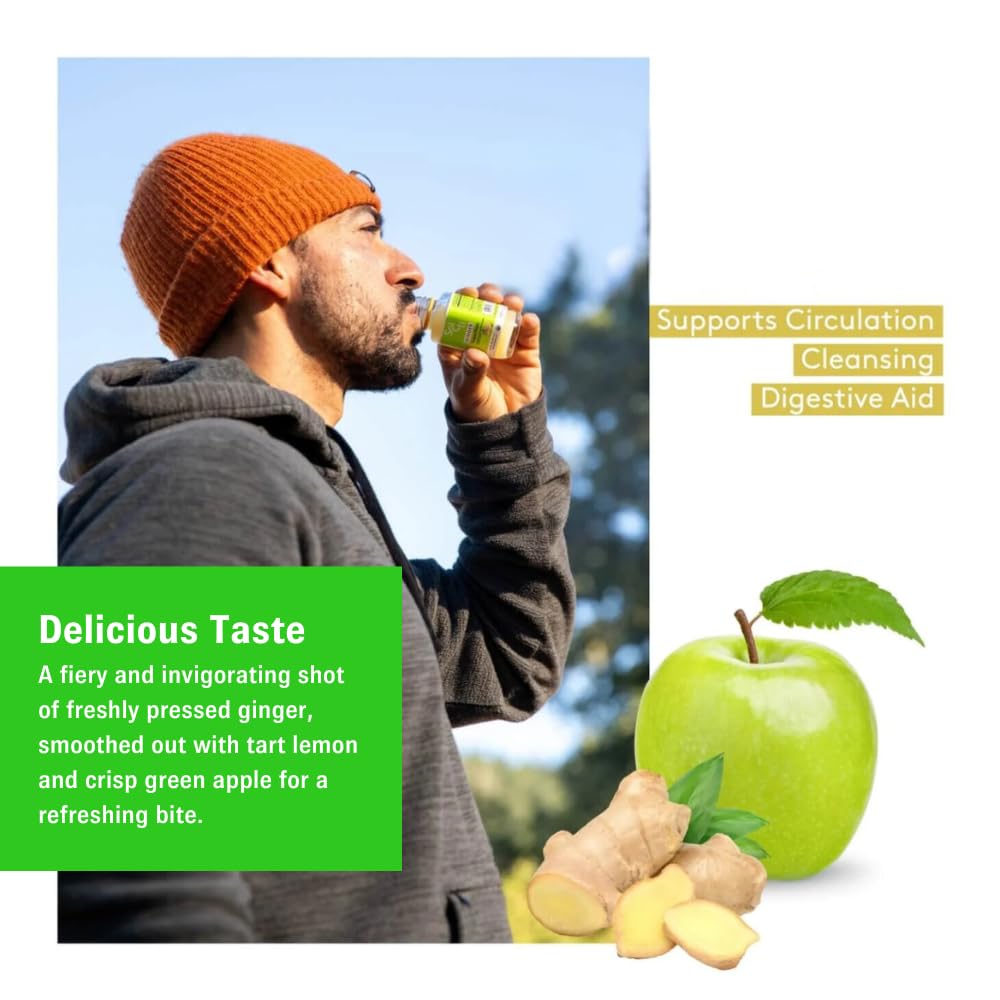 Sol-ti Organic Ginger SuperShot held in hand showing the convenient portable size for daily nutrition.